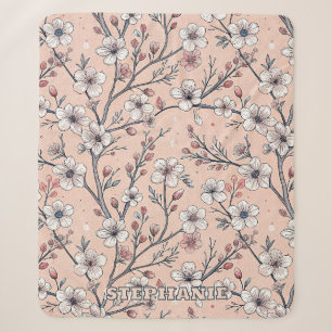 Pink Cherry Blossom Sakura Pattern on Pink (1) Sherpa Blanket