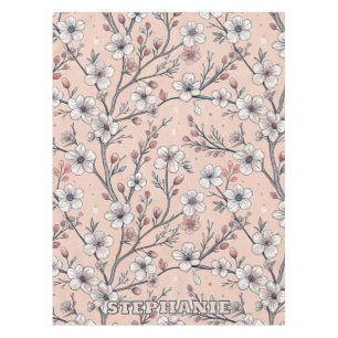 Pink Cherry Blossom Sakura Pattern on Pink (1) Tablecloth