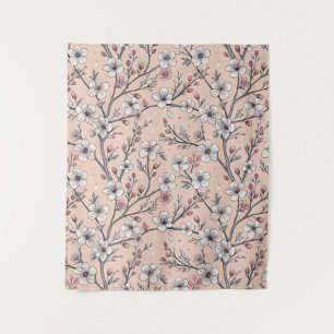 Pink Cherry Blossom Sakura Pattern on Pink (1) Tapestry