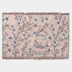 Pink Cherry Blossom Sakura Pattern on Pink (1) Throw Blanket
