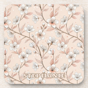 Pink Cherry Blossom Sakura Pattern on Pink (2) Coaster