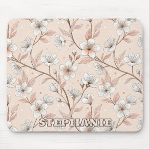 Pink Cherry Blossom Sakura Pattern on Pink (2) Mouse Pad