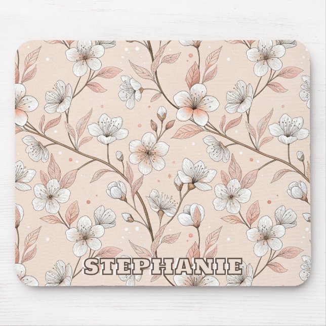 Pink Cherry Blossom Sakura Pattern on Pink (2) Mouse Pad (Front)