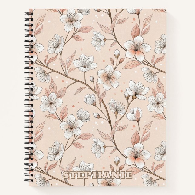 Pink Cherry Blossom Sakura Pattern on Pink (2) Notebook (Front)