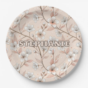 Pink Cherry Blossom Sakura Pattern on Pink (2) Paper Plate