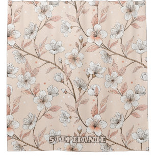 Pink Cherry Blossom Sakura Pattern on Pink (2) Shower Curtain