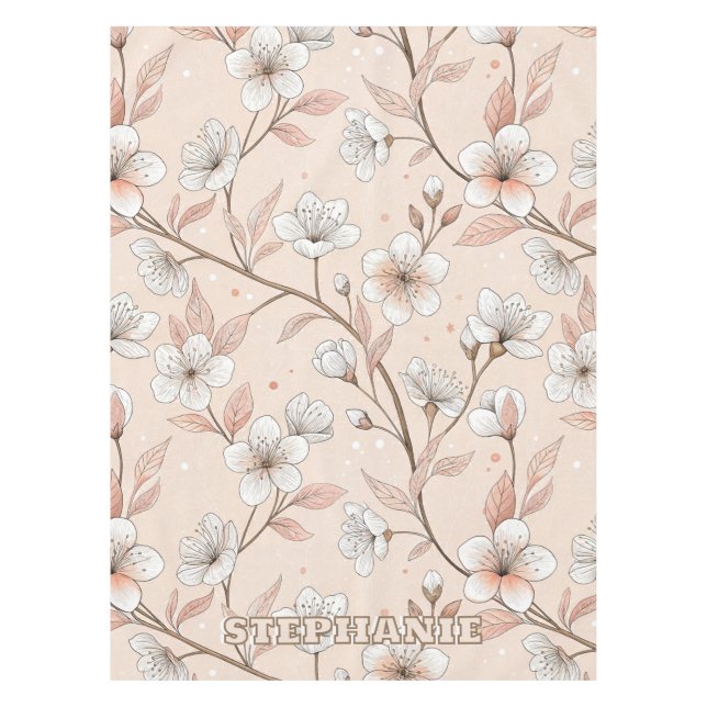 Pink Cherry Blossom Sakura Pattern on Pink (2) Tablecloth (Front)