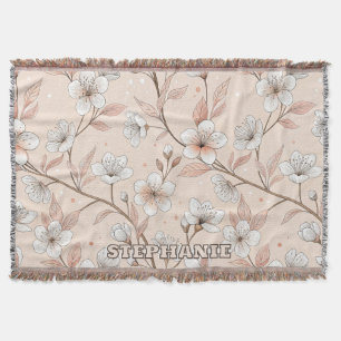 Pink Cherry Blossom Sakura Pattern on Pink (2) Throw Blanket