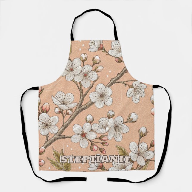 Pink Cherry Blossom Sakura Pattern on Pink (3) Apron (Front)