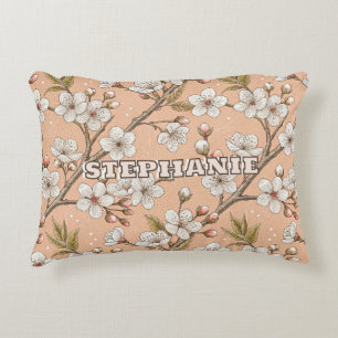 Pink Cherry Blossom Sakura Pattern on Pink (3) Decorative Cushion