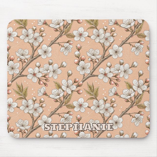 Pink Cherry Blossom Sakura Pattern on Pink (3) Mouse Pad (Front)