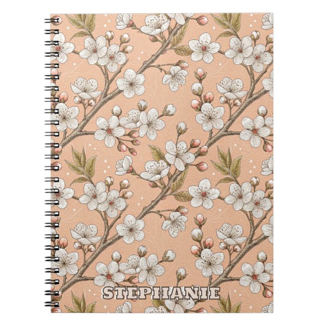 Pink Cherry Blossom Sakura Pattern on Pink (3) Notebook (Front)