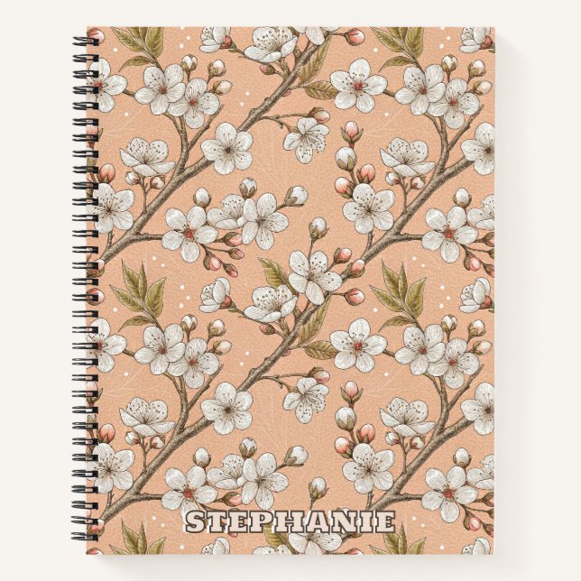 Pink Cherry Blossom Sakura Pattern on Pink (3) Notebook (Front)