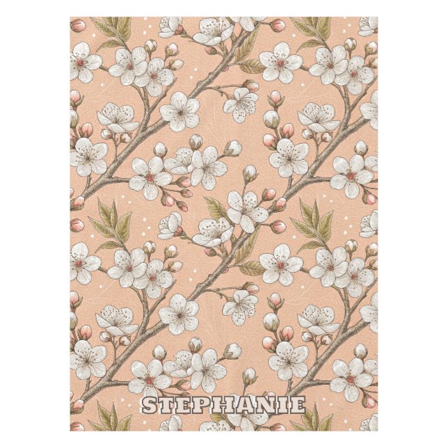 Pink Cherry Blossom Sakura Pattern on Pink (3) Tablecloth (Front)