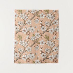 Pink Cherry Blossom Sakura Pattern on Pink (3) Tapestry