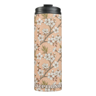 Pink Cherry Blossom Sakura Pattern on Pink (3) Thermal Tumbler