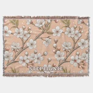 Pink Cherry Blossom Sakura Pattern on Pink (3) Throw Blanket