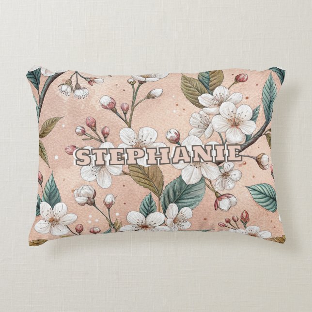Pink Cherry Blossom Sakura Pattern on Pink (4) Decorative Cushion (Front)