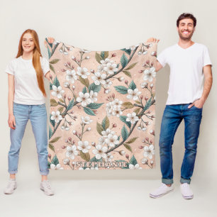 Pink Cherry Blossom Sakura Pattern on Pink (4) Fleece Blanket