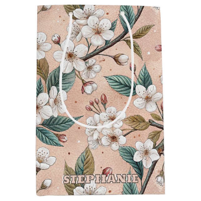 Pink Cherry Blossom Sakura Pattern on Pink (4) Medium Gift Bag (Front)