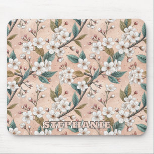 Pink Cherry Blossom Sakura Pattern on Pink (4) Mouse Pad