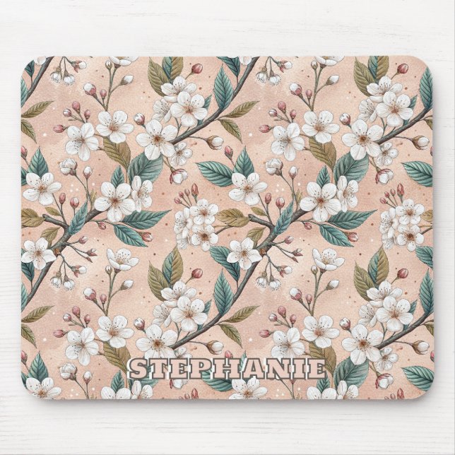 Pink Cherry Blossom Sakura Pattern on Pink (4) Mouse Pad (Front)