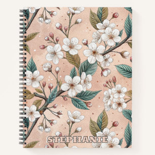 Pink Cherry Blossom Sakura Pattern on Pink (4) Notebook