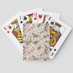 Pink Cherry Blossom Sakura Pattern on Pink (4) Playing Cards