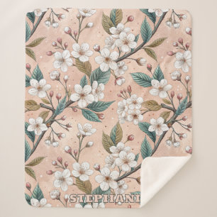 Pink Cherry Blossom Sakura Pattern on Pink (4) Sherpa Blanket