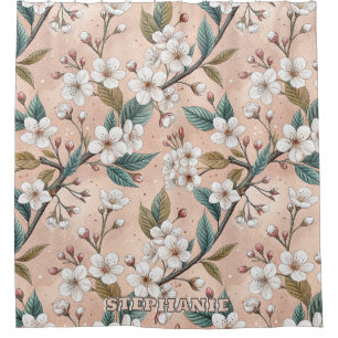 Pink Cherry Blossom Sakura Pattern on Pink (4) Shower Curtain