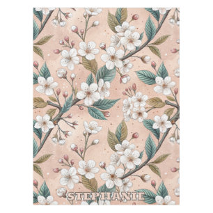 Pink Cherry Blossom Sakura Pattern on Pink (4) Tablecloth