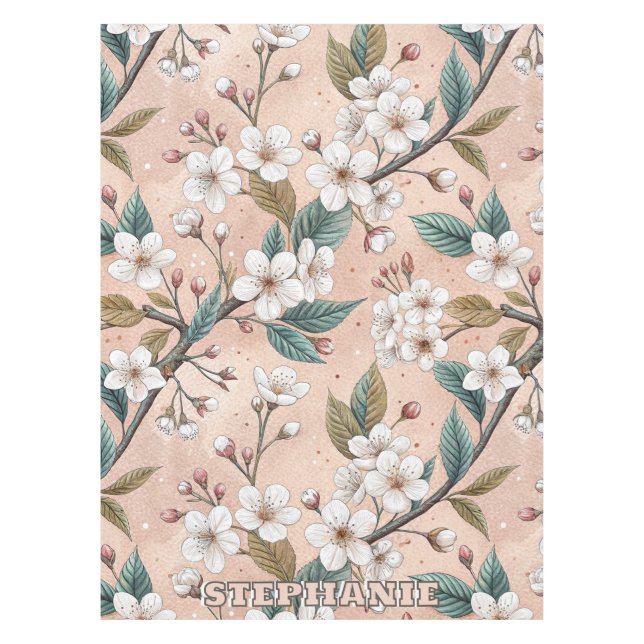 Pink Cherry Blossom Sakura Pattern on Pink (4) Tablecloth (Front)