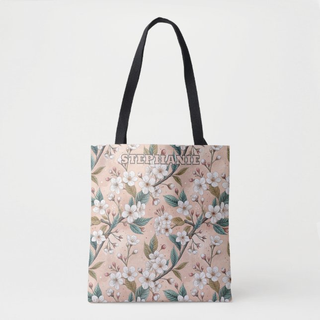 Pink Cherry Blossom Sakura Pattern on Pink (4) Tote Bag (Front)