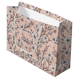 Pink Cherry Blossom Sakura Pattern on Pink Large Gift Bag