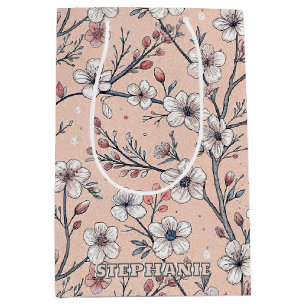 Pink Cherry Blossom Sakura Pattern on Pink Medium Gift Bag