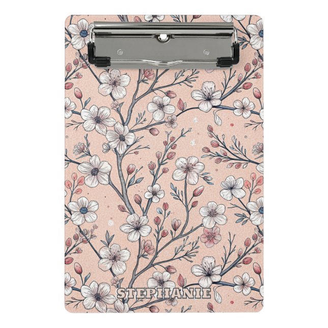 Pink Cherry Blossom Sakura Pattern on Pink Mini Clipboard (Front)