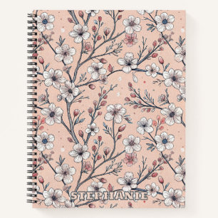 Pink Cherry Blossom Sakura Pattern on Pink Notebook