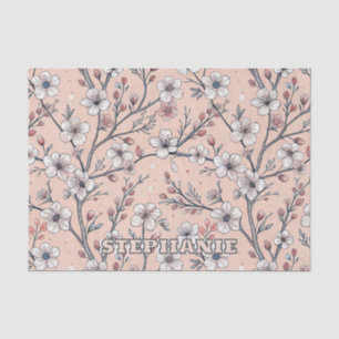 Pink Cherry Blossom Sakura Pattern on Pink Tissue Paper