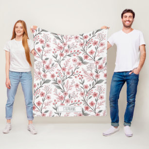 Pink Cherry Blossom Sakura Pattern on White (1) Fleece Blanket
