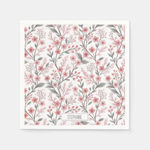 Pink Cherry Blossom Sakura Pattern on White (1) Napkin
