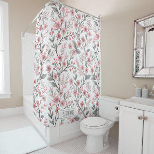 Pink Cherry Blossom Sakura Pattern on White (1) Shower Curtain