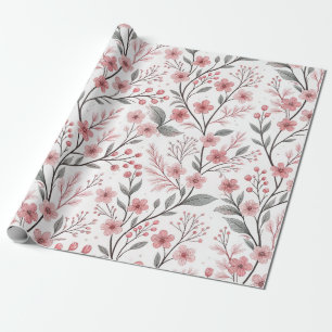 Pink Cherry Blossom Sakura Pattern on White (1) Wrapping Paper