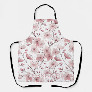 Pink Cherry Blossom Sakura Pattern on White (2) Apron