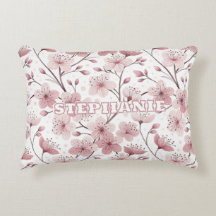Pink Cherry Blossom Sakura Pattern on White (2) Decorative Cushion
