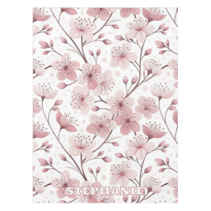 Pink Cherry Blossom Sakura Pattern on White (2) Tablecloth
