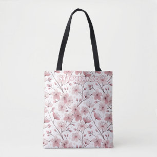 Pink Cherry Blossom Sakura Pattern on White (2) Tote Bag