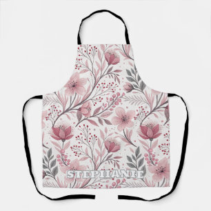 Pink Cherry Blossom Sakura Pattern on White (3) Apron