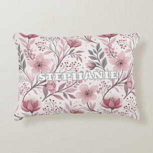 Pink Cherry Blossom Sakura Pattern on White (3) Decorative Cushion