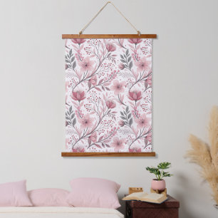 Pink Cherry Blossom Sakura Pattern on White (3) Hanging Tapestry