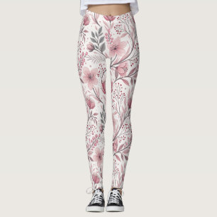 Pink Cherry Blossom Sakura Pattern on White (3) Leggings